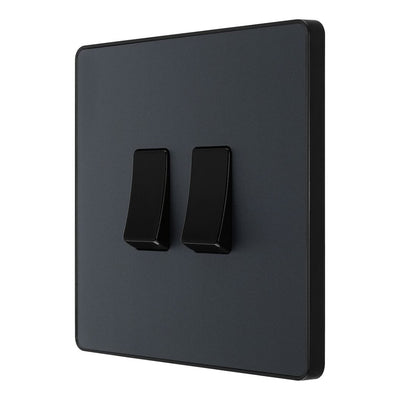 BG Evolve Matt Grey 2 Gang 20A 16AX 2 Way Light Switch PCDMG42B with 35mm Steel Back Box