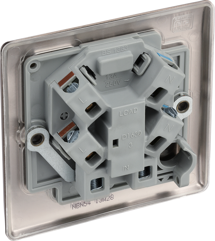 NBN54 Back - This 13A fused and unswitched connection unit from British General provides an outlet from the mains containing the fuse ideal for spur circuits and hardwired appliances.