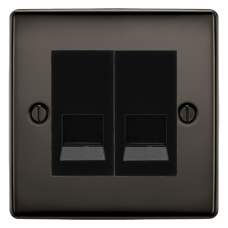BG Nexus Black Nickel Double Secondary Telephone Socket, Screw Terminal - Black Insert