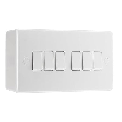 BG Nexus 6 Gang 20A 16AX 2 Way Wall Light Switch & 50mm Pattress Back Box by British General (BG-846+878)