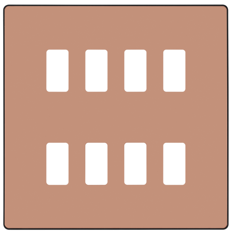 BG RPCDCP8B Evolve Grid Polished Copper 8 Module Square Front Plate - Black Trim