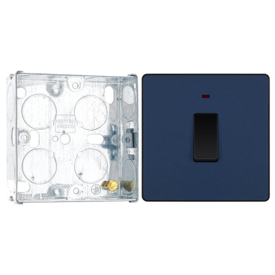 BG Evolve Matt Blue 20A 2 Pole LED Switch PCDDB31B with 25mm Steel Back Box