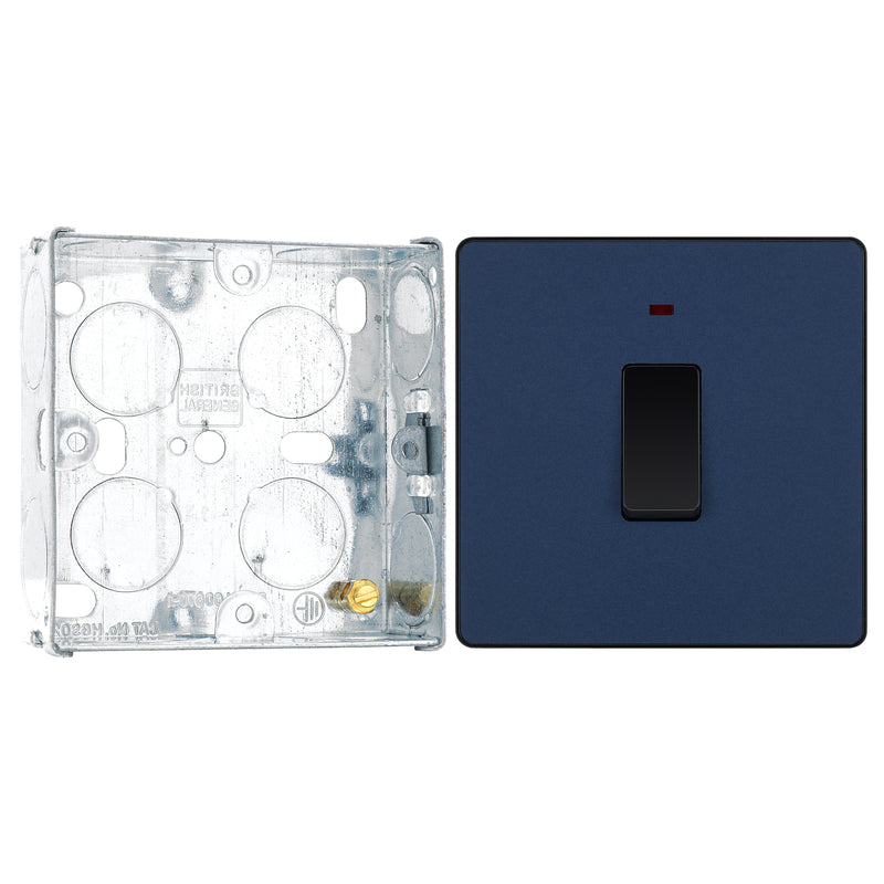 BG Evolve Matt Blue 20A 2 Pole LED Switch PCDDB31B with 25mm Steel Back Box