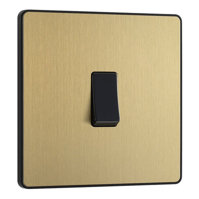 BG Evolve Satin Brass 1 Gang 20A 16AX 2 Way Light Switch PCDSB12B with 25mm Steel Back Box