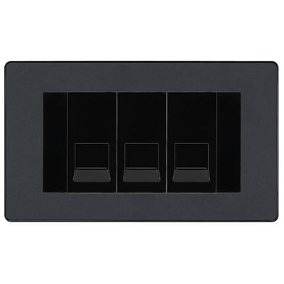 BG Evolve Matt Grey 3 Gang RJ11 Telephone Socket Euro Module - Black Insert by British General (BG-PCDMGRJ113B)