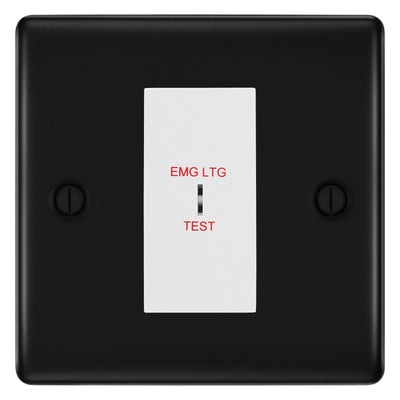 BG Nexus Metal Matt Black 20AX 2 Way Emergency Lighting Test Key Switch - Key Included - White Insert