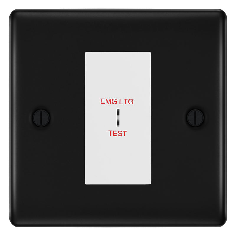 BG Nexus Metal Matt Black 20AX 2 Way Emergency Lighting Test Key Switch - Key Included - White Insert