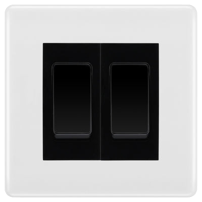 BG White Moulded 2 Gang 20AX 2-Way Switch Custom Grid – Black Insert by British General (BG-Nexus-WM-2G-Combo-2x 2WAY-BL)