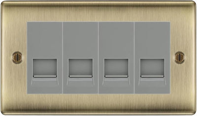 BG Nexus Antique Brass 4 Gang RJ11 Telephone Socket Euro Module - Grey Insert by British General (BG-NABRJ114G)