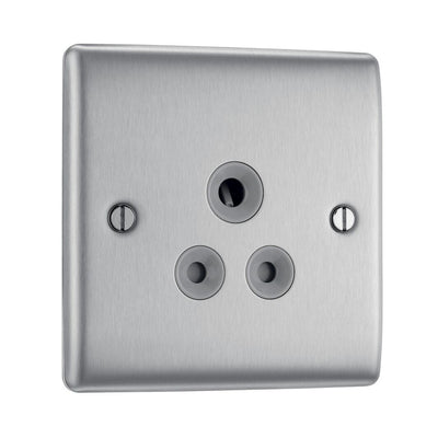 BG Nexus Brushed Steel 5A Unswitched Round Pin Socket with Surface Pattress Back Box