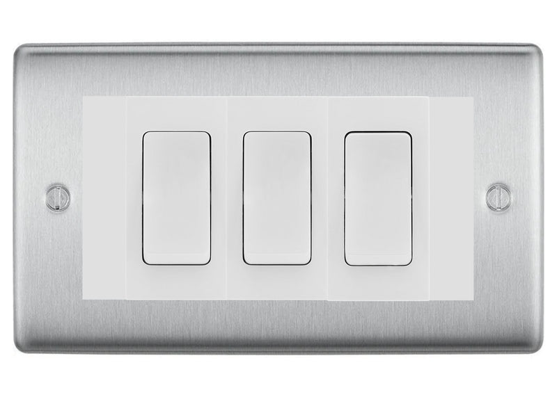 BG Nexus Brushed Steel 3 Gang 20AX 2-Way Switch Custom Grid - White Insert