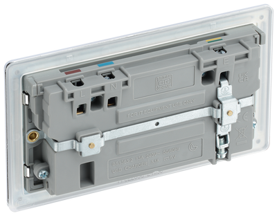BG FPC22U3G Nexus Screwless Flat-Plate Double Switched Plug Socket Polished Chrome Grey Insert 2 USB 3.1A