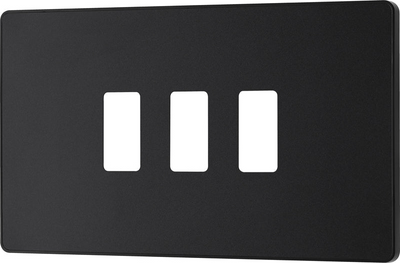 BG RPCDMB3B Evolve Grid Matt Black 3 Module Rectangular Front Plate - Black Trim