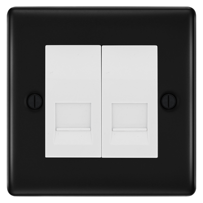 BG Nexus Matt Black Double Master Telephone Socket – White Insert