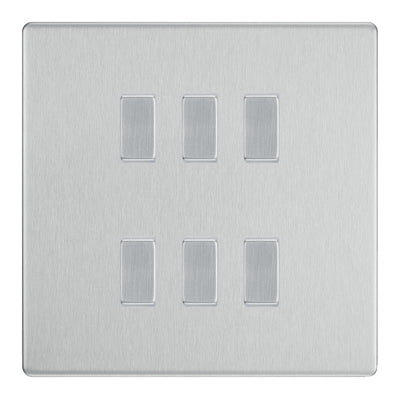 BG Brushed Steel Screwless Satin Chrome 6 Gang 2 Way Custom Grid Light Switch by British General (BG-SCL-BS-6G-CUSTOM-LIGHT-SWITCH)
