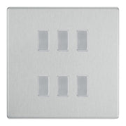 BG Brushed Steel Screwless Satin Chrome 6 Gang 2 Way Custom Grid Light Switch by British General (BG-SCL-BS-6G-CUSTOM-LIGHT-SWITCH)