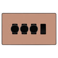 BG Evolve Polished Copper 4 Gang Switch 3x Trailing Edge LED Dimmer 1x Intermediate Custom Grid Switch