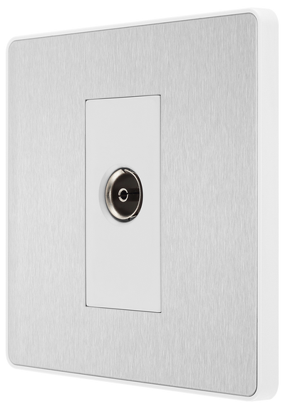 BG PCDBS60W Brushed Steel Evolve Co-Axial Socket Outlet - White Insert