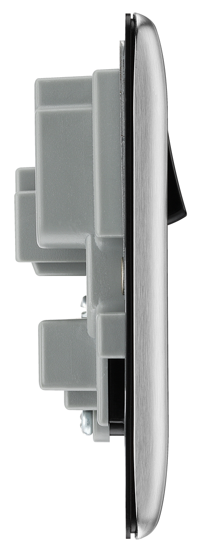 BG Electrical NBS22DPOBB Nexus Metal Brushed Steel 13A Double Pole Switched Socket - Black Insert