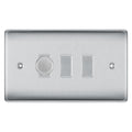 BG Nexus Brushed Steel 3 Gang Light Switch Grid – 1x Trailing-Edge LED Dimmer, 1x Intermediate, 1x 2-Way Switch