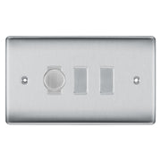 BG Nexus Brushed Steel 3 Gang Light Switch Grid – 1x Trailing-Edge LED Dimmer, 1x Intermediate, 1x 2-Way Switch by British General (BG-Nexus-BS-3G-1x-Dimmer-1x-INT-1x-2Way)