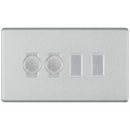 BG Screwless Brushed Steel 4 Gang Light Switch Grid – 2x Trailing-Edge LED Dimmer, 1x Intermediate, 1x 2-Way Switch