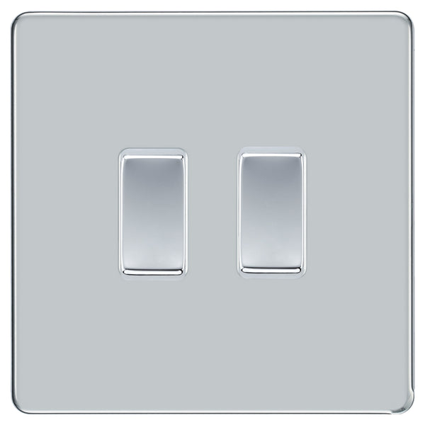 BG Polished Chrome Screwless Flat Plate 2 Gang Intermediate Light Switch 3 Way Custom Switch