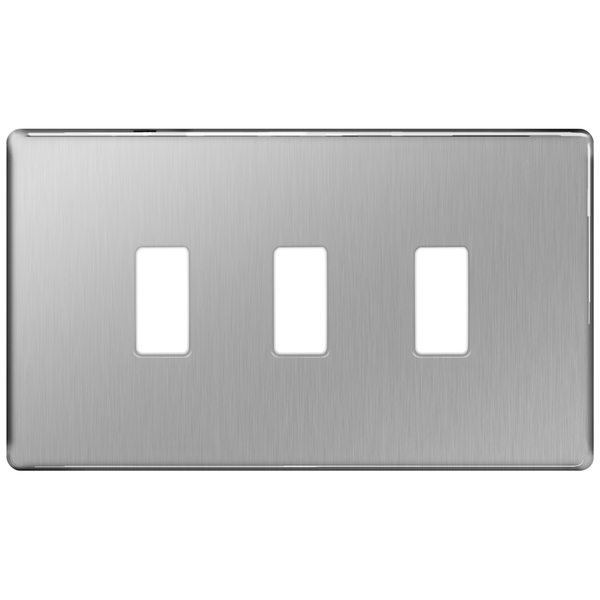 BG Nexus GFBS3 Grid Brushed Steel Screwless 3 Gang Front Plate