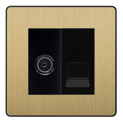BG Evolve Satin Brass TV Aerial & Secondary Telephone Socket - Black Insert