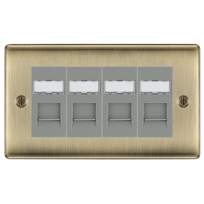 BG Nexus Antique Brass 4 Gang RJ45 Cat6 Data Socket Outlet Grey Inserts by British General (BG-NABRJ454G)