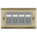 BG Nexus Antique Brass 4 Gang RJ45 Cat6 Data Socket Outlet Grey Inserts