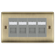BG Nexus Antique Brass 4 Gang RJ45 Cat6 Data Socket Outlet Grey Inserts by British General (BG-NABRJ454G)