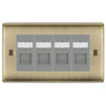 BG Nexus Antique Brass 4 Gang RJ45 Cat6 Data Socket Outlet Grey Inserts by British General (BG-NABRJ454G)