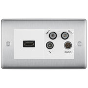 BG Nexus Brushed Steel 4G Faceplate with HDMI + TV/FM/SAT Module - White Insert by British General (BG-NBSEMR4-HDMI-TVFM2W)