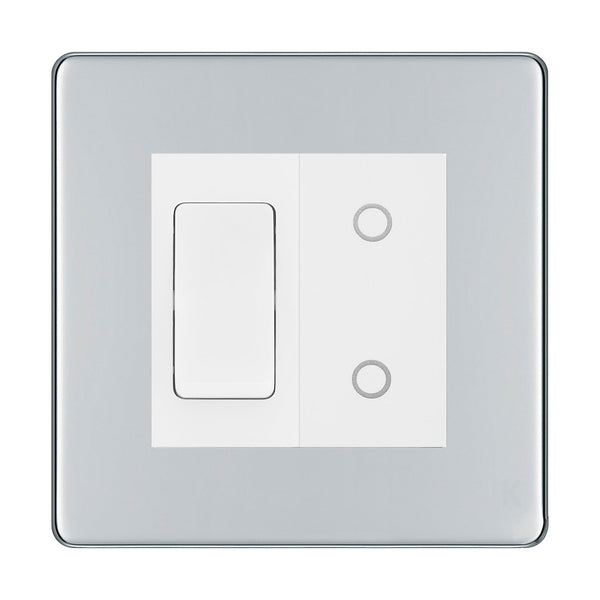 BG Polished Chrome Screwless 2G Switch 1x 2Way 1x Secondary Dimmer White Inserts