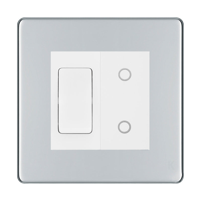 BG Polished Chrome Screwless 2G Switch 1x 2Way 1x Secondary Dimmer White Inserts