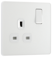 BG PCDCL21W Pearlescent White Evolve 1 Gang 13A Switched Socket Outlet - White Insert by British General (BG-PCDCL21W-Shopify-SA_1)