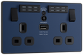 BG PCDDB22UWRB Matt Blue Evolve 2 Gang 13A 1x USB-A 2.1A Wi-FI Extender Switched Socket Outlet - Black Insert