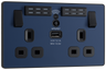BG PCDDB22UWRB Matt Blue Evolve 2 Gang 13A 1x USB-A 2.1A Wi-FI Extender Switched Socket Outlet - Black Insert by British General (BG-PCDDB22UWRB-Shopify-SA_1)