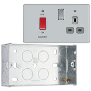 BG Screwless Polished Chrome 45A DP Cooker Neon Socket Switch FPC70G with 35mm Steel Back Box by British General
