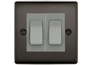 BG Nexus Black Nickel 2 Gang Intermediate Light Switch Custom Grid – Grey Insert by British General (BG-Nexus-BN-2G-Combo-2x INT-GR)