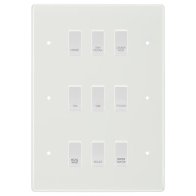 BG White Moulded 9 Gang Custom Labelled Appliance Grid Switch by British General (BG-Nexus-White-Moulded-9G-Appliance)