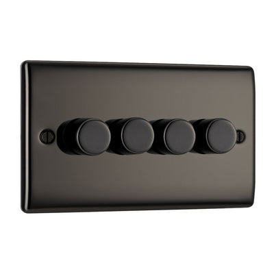 BG Nexus Black Nickel 200W 2 Way Trailing Edge Quadruple Dimmer Switch NBN84 and 25mm Steel Back Box