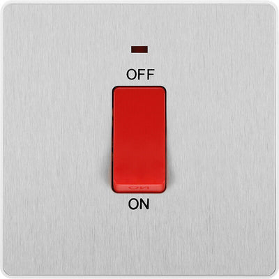 Switches: BG Evolve Brushed Steel Screwless Switches & Sockets White Insert Range PCDBS12W - Single Light Switch 20A by British General (BG-EVOLVE-BRUSHED-STEEL-PCDBS12W)
