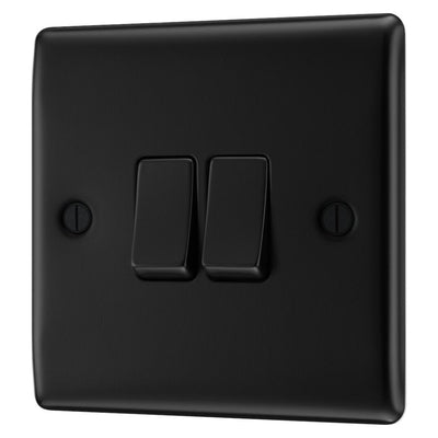 BG Nexus Matt Black 20A 16AX 2 Way Double Light Switch NFB42 with 25mm Steel Back Box