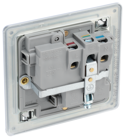 BG FPC21G Nexus Screwless Flat-Plate Single Switched Plug Socket Polished Chrome Grey Insert 13A