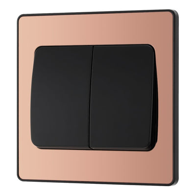 BG Evolve Polished Copper 2G Wide Rocker Light Switch PCDCP42WB with 25mm Steel Back Box