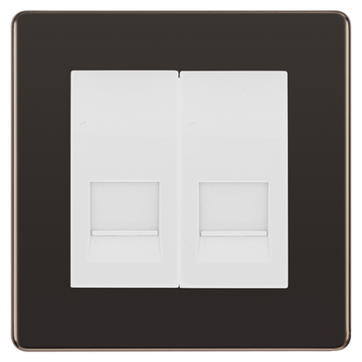BG Screwless Black Nickel Double Master Telephone Socket – White Insert