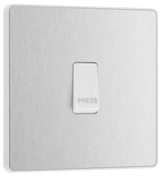 BG PCDBS14W Brushed Steel Evolve 10AX 1 Way Press Switch - White Insert by British General (BG-PCDBS14W-Shopify-SA_1)