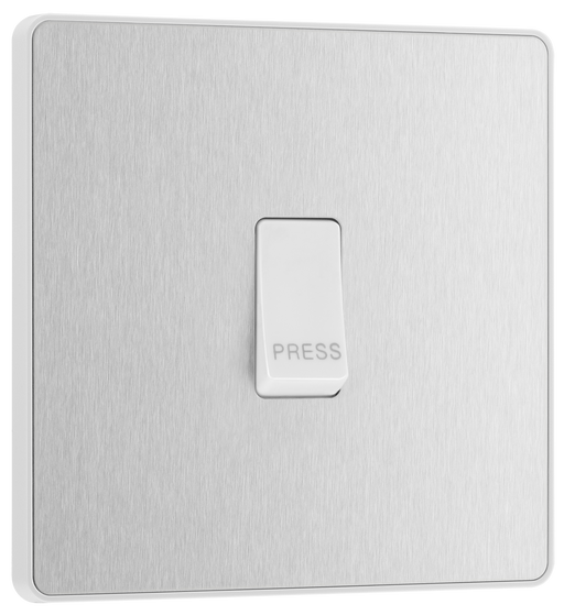 PCDBS14W Front - This Evolve Brushed Steel bell push switch from British General is ideal for use where access is restricted such as office buildings or hospitals, where visitors need to let those inside know they have arrived.